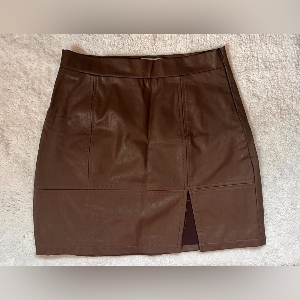 Brown faux leather skirt